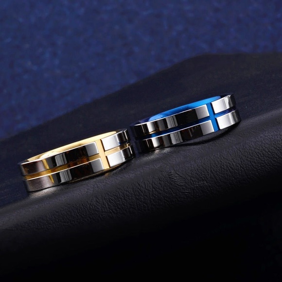 6mm Silver Titanium Steel Blue line Ring stainless - Picture 6 of 8